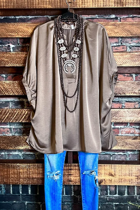 GLAMOROUS CELEBRATION MOCHA SATIN COMFY OVERSIZED TUNIC