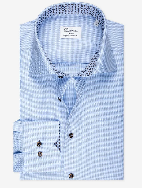 Men's Pattern-Clashing Shirts for Bold FashionBlue Puppytooth With Inlay Slimline Shirt