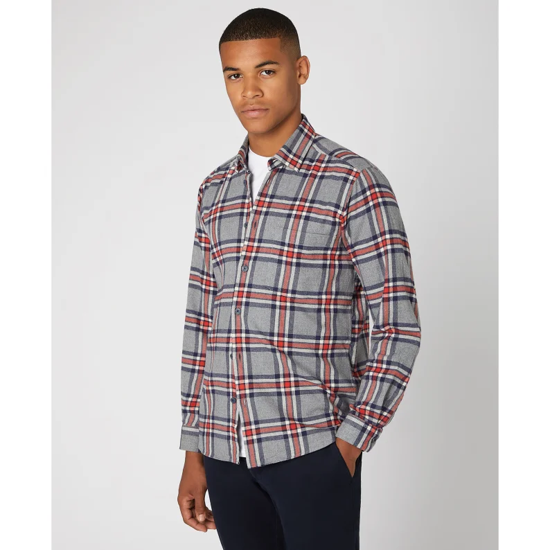 Men's French-Cuff Shirts for a Sophisticated EdgeRemus Uomo Regular Fit Brushed Checked Cotton Shirt 13726 Parker Overshirt