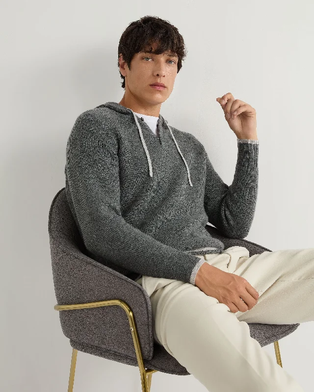 Men's Hoodies with Hidden Pockets for PhonesMen's Balham Rib Hooded Cashmere Jumper Elephant Grey