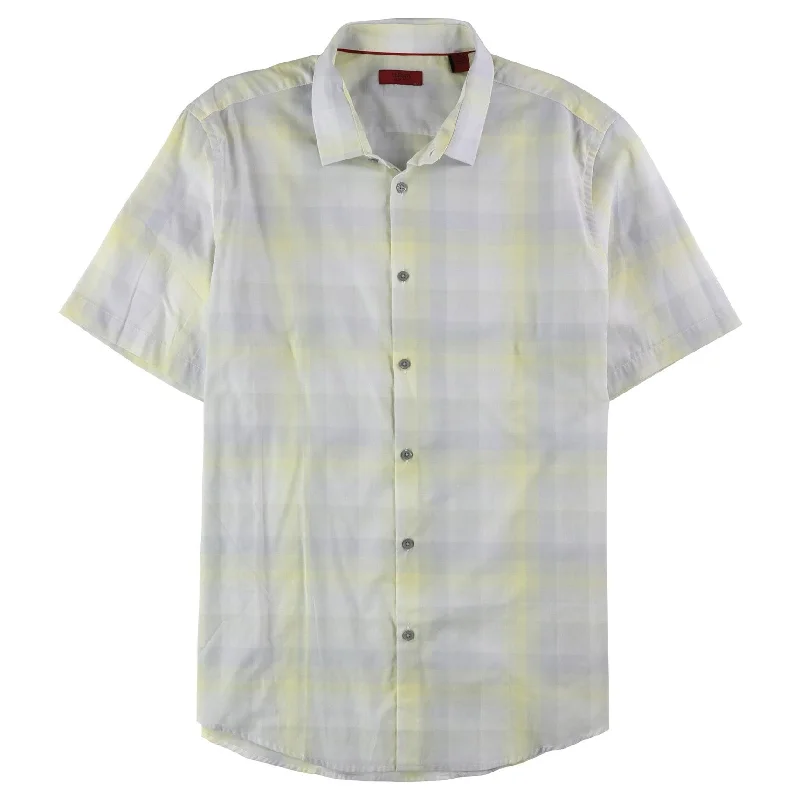 Men's Camping Shirts for Outdoor AdventuresAlfani Mens Slim Fit Plaid Button Up Shirt, Yellow, XX-Large