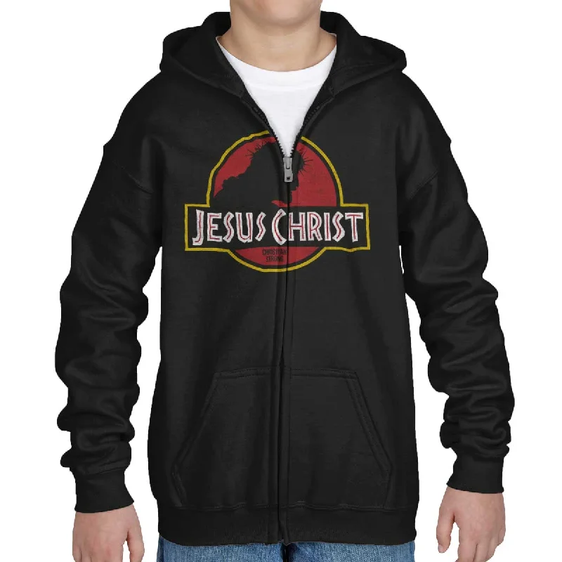 Men's Hoodies for Short MenJesus Jurassic Christ Youth Zip Hoodie