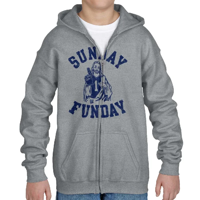 Men's Hoodies with Kangaroo PocketsJesus Sunday Funday Youth Zip Hoodie