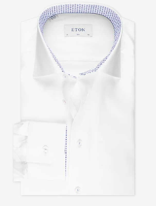 Men's Solid-Color Block Shirts for a Bold StatementWhite Plain With lnlay Slim Fit Shirt