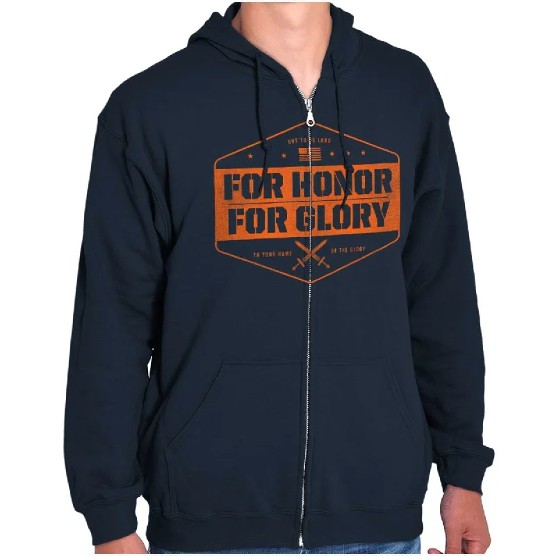 Men's Hoodies with Contrast Fabric PanelsFor Honor and Glory Zip Hoodie