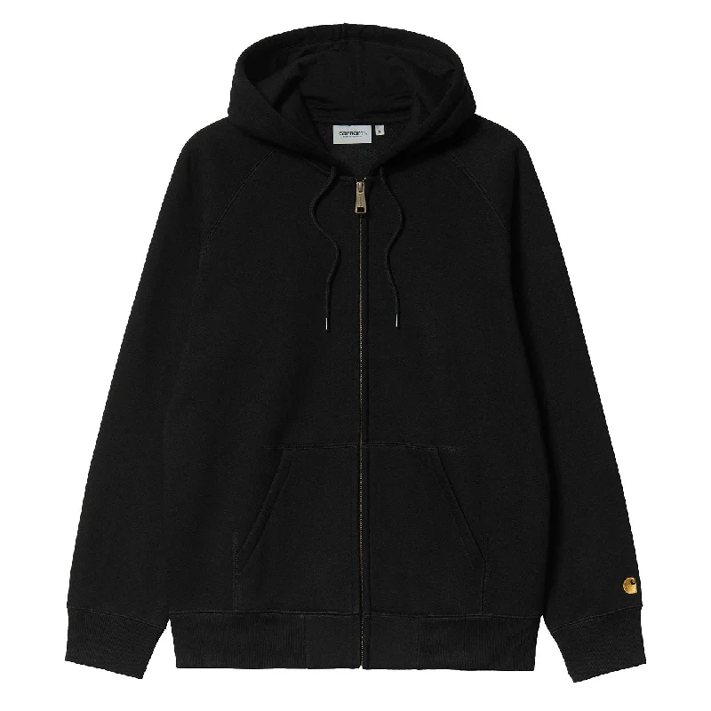 Practical Men's Water-Resistant HoodiesCarhartt WIP Hooded Chase Jacket Black / Gold Practical Men's Water-Resistant HoodiesCarhartt WIP Hooded Chase Jacket Black / Gold