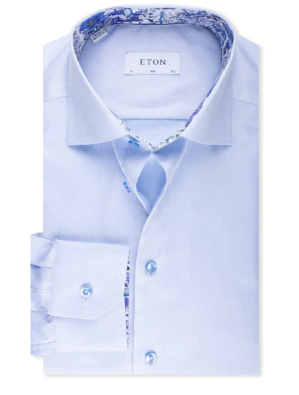 Men's Tailored Shirts for a Sharp AppearanceSlim Fit Flower Inlay Shirt Blue