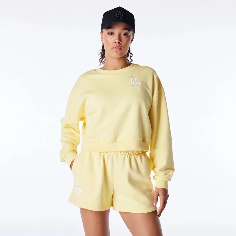 Men's Hoodies for Cold WeatherLA Dodgers Womens MLB League Essential Pastel Yellow Crop Crew Neck Sweatshirt