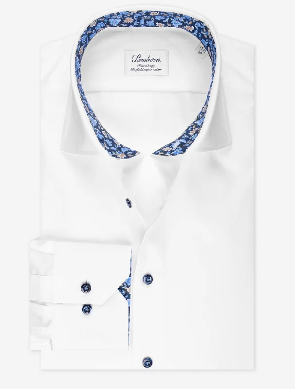 Men's Iron-Free Shirts for Wrinkle-Resistant WearPlain With Floral Inlay Fitted Body Shirt White Men's Iron-Free Shirts for Wrinkle-Resistant WearPlain With Floral Inlay Fitted Body Shirt White