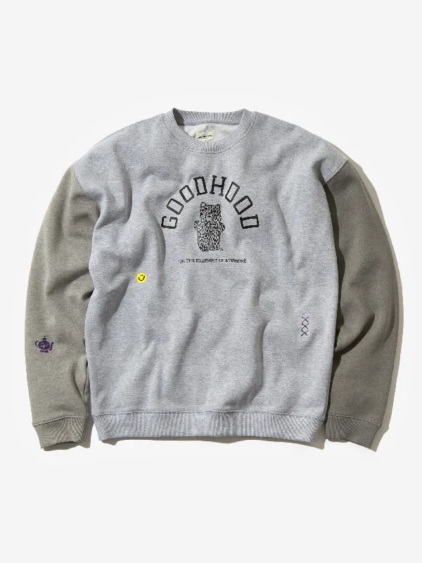 Trendy Men's Patterned HoodiesGoodhood Worldwide Teddy Crew Sweat - Grey Marl