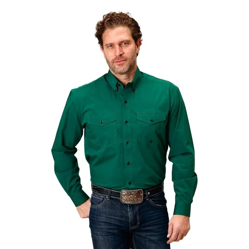 Men's Cowboy Shirts for Western StyleRoper Western Shirt Mens L/S Solid Button Green 03-001-0365-0184 GR