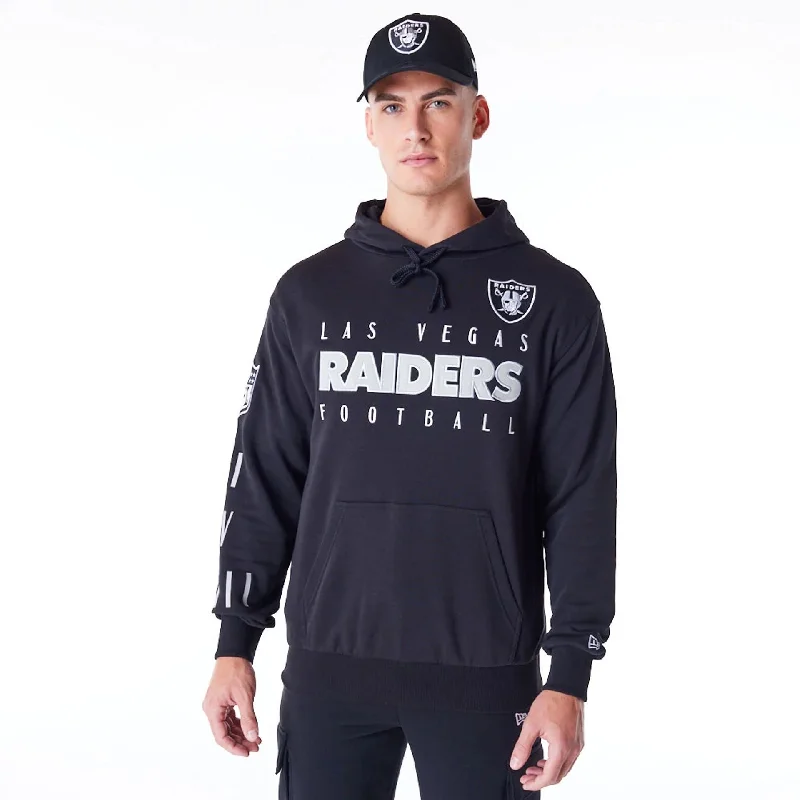 Men's Hoodies with Screen-Printed GraphicsLas Vegas Raiders NFL Patch Black Oversized Pullover Hoodie