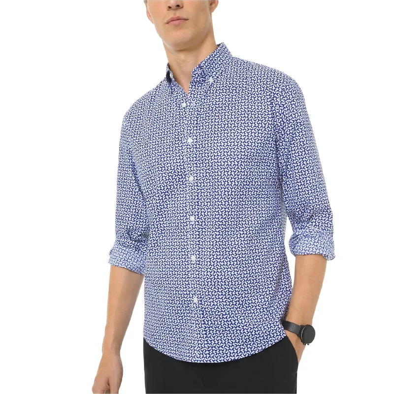 Men's Short-Sleeve Shirts for Warm WeatherMichael Kors Mens Geo Print Button Up Shirt, Blue, XX-Large