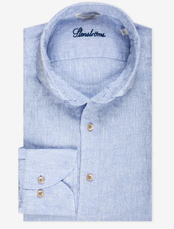 Men's Spread-Collar Shirts for a Bold StatementLinen Fitted Body Shirt Light Blue