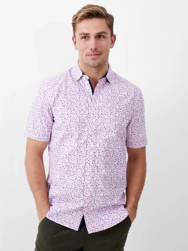 Men's Insulated Shirts for Cold WeatherPatterned Short Sleeve Navy Trim Shirt