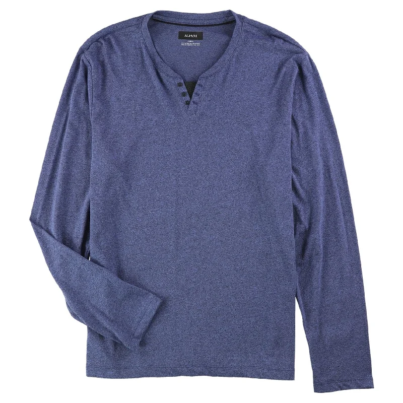 Men's Solid-Color Button-Down Shirts for VersatilityAlfani Mens LS Henley Shirt, Blue, 3XL