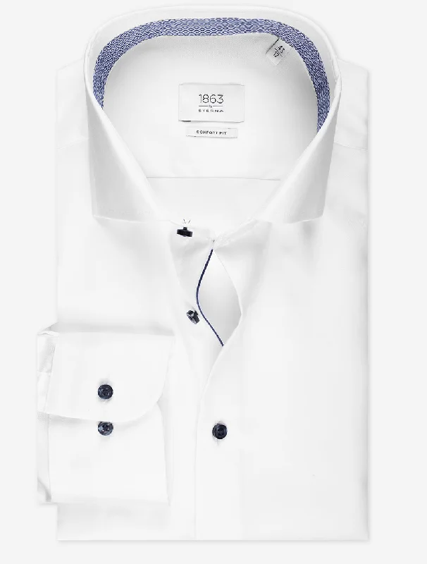 Men's Solid-Color Button-Down Shirts for VersatilityComfort Fit With Inlay Shirt White