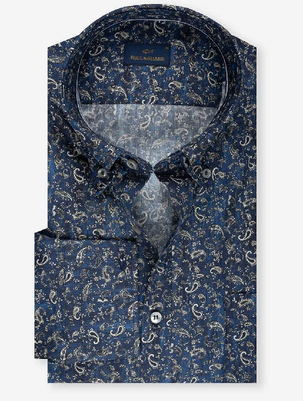 Men's Polo Shirts for Sports and Casual WearPoplin Printed Buttondown Shirt Blue