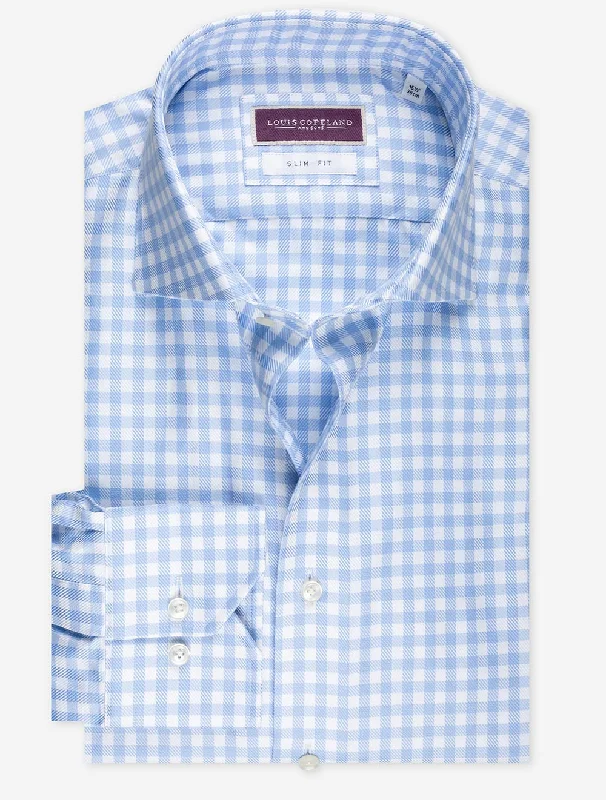 Men's Camouflage Shirts for an Outdoor AppealSlim Fit Gingham Check Shirt Light Blue