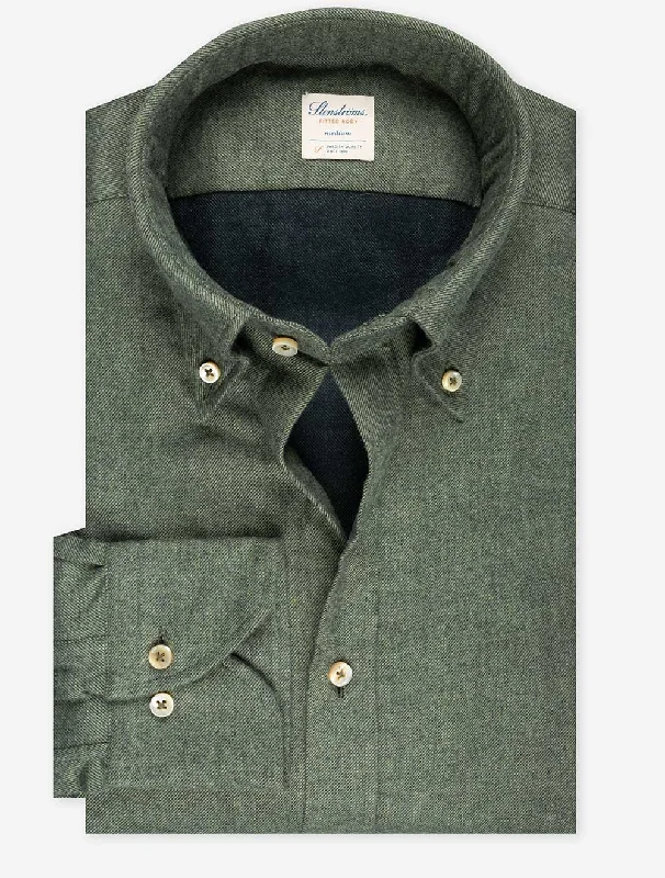 Classic Men's Dress ShirtsGreen Button Down Flannel Fitted Body Shirt