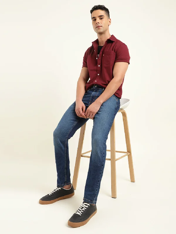 Men's Jeans with Fashionable RipsMen's 512 Dark Blue Slim Tapered Fit Jeans