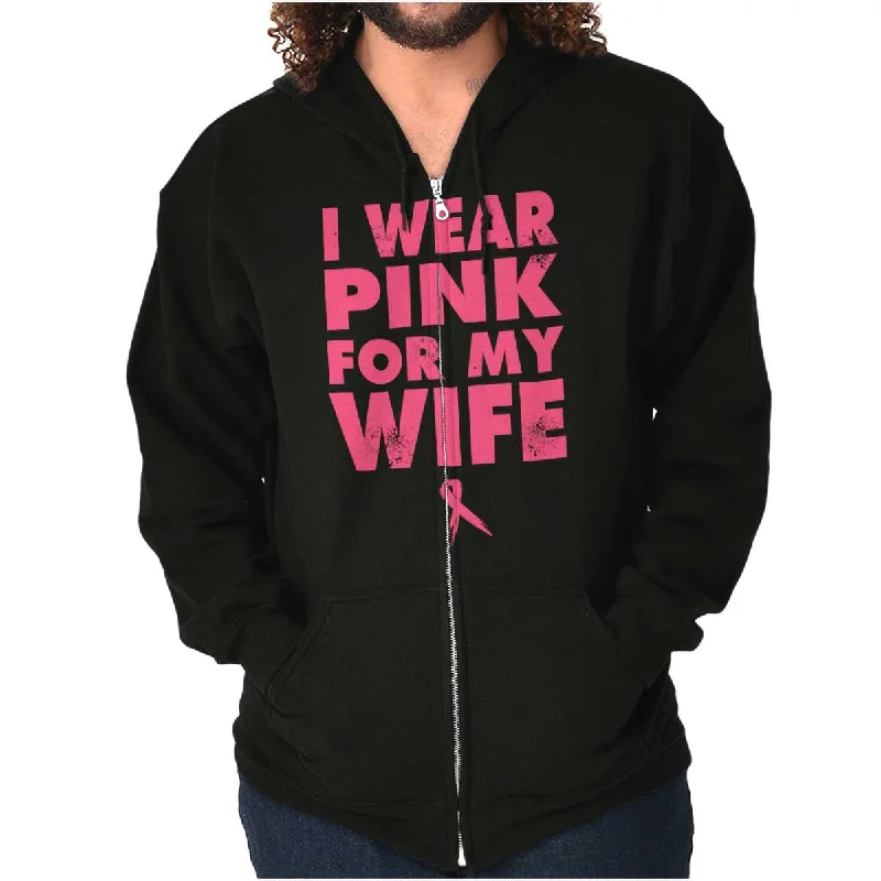 Men's Hoodies with Screen-Printed GraphicsWear Pink For My Wife Zip Hoodie