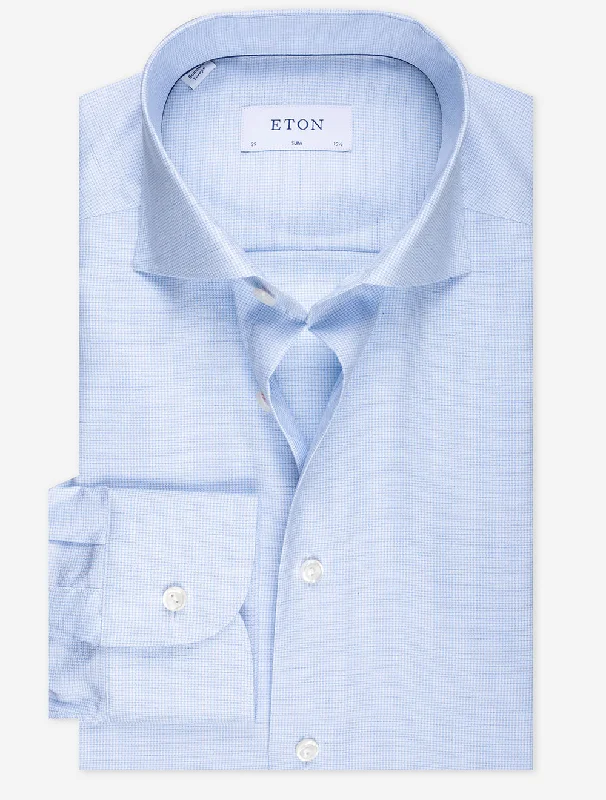 Men's Patterned Dress Shirts for a Unique TwistHoundstooth Fine Twill Slim Fit Shirt Blue