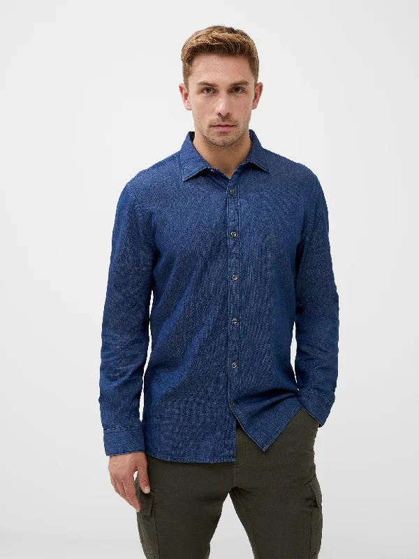 Breathable Men's Linen ShirtsLong Sleeve Light Denim Shirt