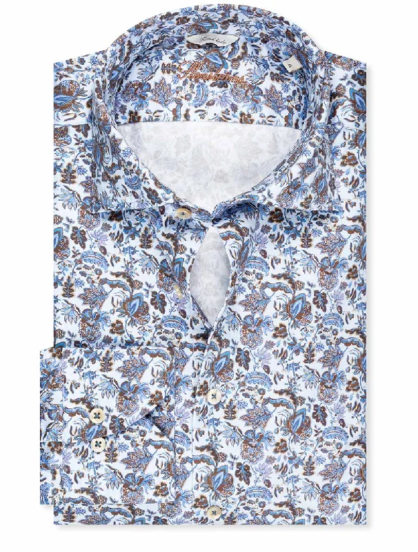 Men's Tennis Shirts for Court ComfortFitted Floral Sport Shirt Blue