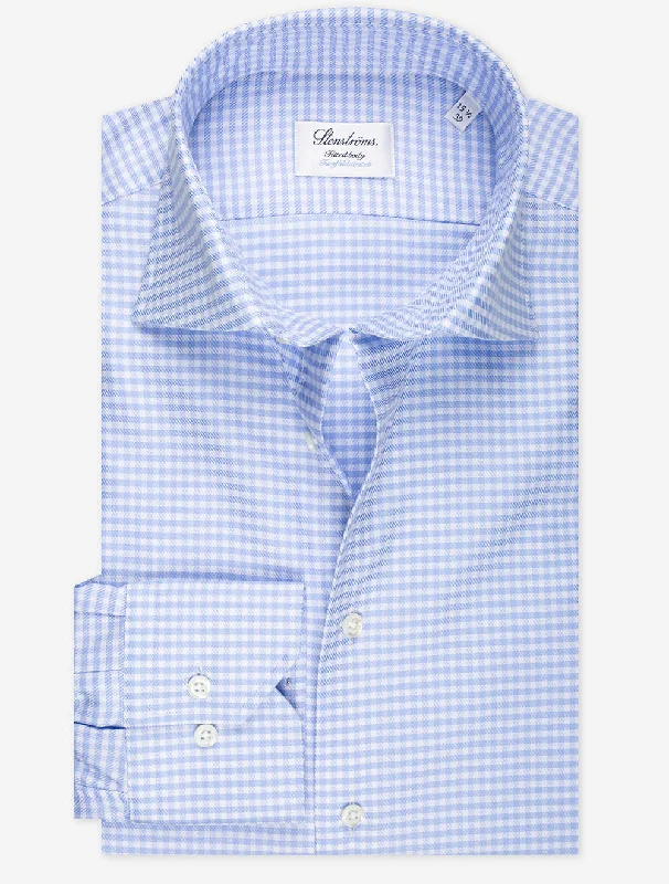 Men's Button-Down Collar Shirts for Staying PolishedBlue Check Stretch Cotton Fitted Body Shirt Men's Button-Down Collar Shirts for Staying PolishedBlue Check Stretch Cotton Fitted Body Shirt