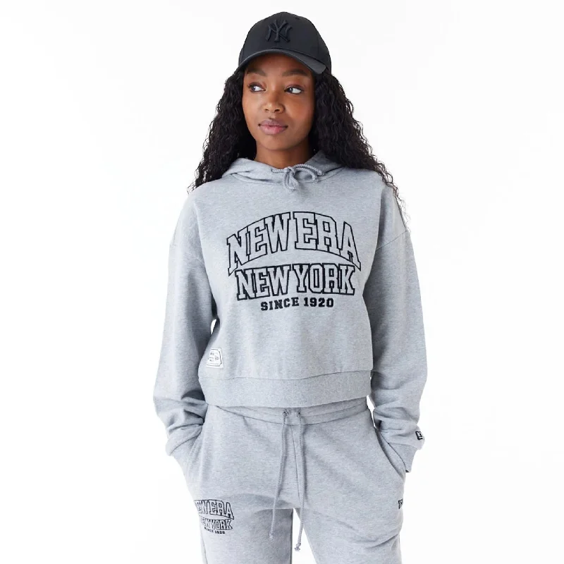 Men's Hoodies with Pass-Through PocketsNew Era Womens Arch Wordmark Grey Crop Pullover Hoodie