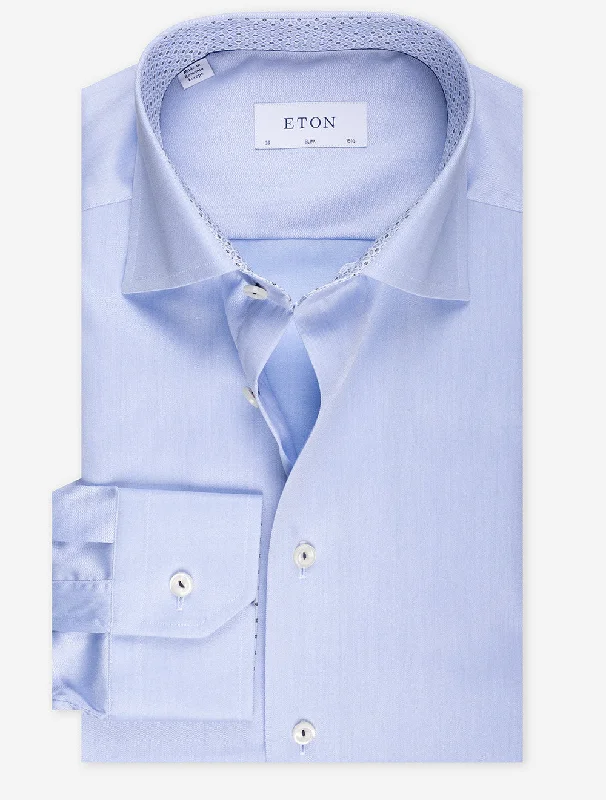 Men's Patterned Dress Shirts for a Unique TwistBlue Plain With Inlay Slim Shirt