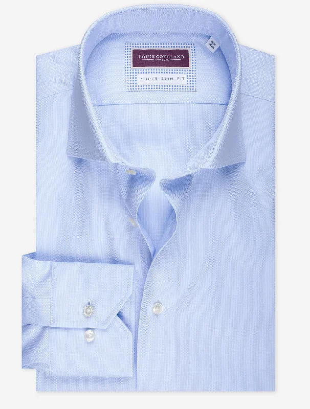 Breathable Men's Linen ShirtsPinpoint Super Slim Single Cuff Shirt Blue