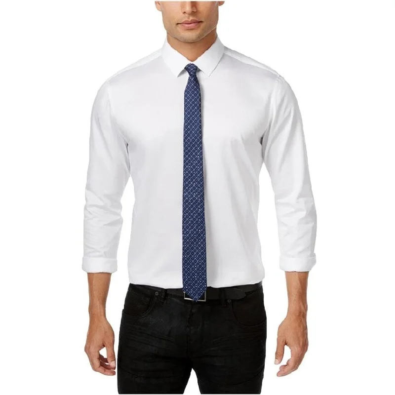 Durable Men's Work ShirtsI-N-C Mens Solid Shirt With Glitter Tie Button Up Shirt, White, X-Large