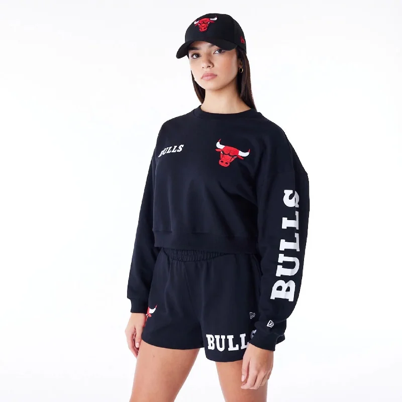 Men's Hoodies for Every BudgetChicago Bulls Womens NBA Wordmark Black Crop Crew Neck Sweatshirt