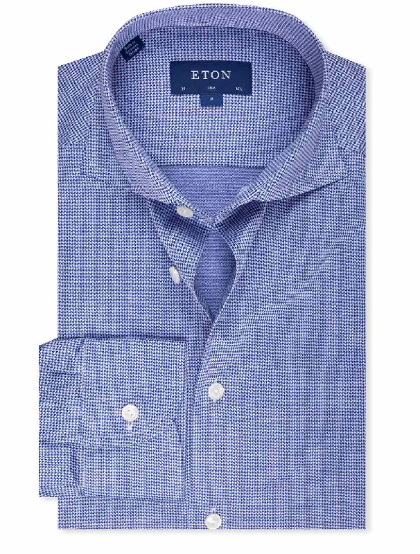Men's Stain-Resistant Shirts for Mess-Free WearSlim Houndstooth Shirt Navy