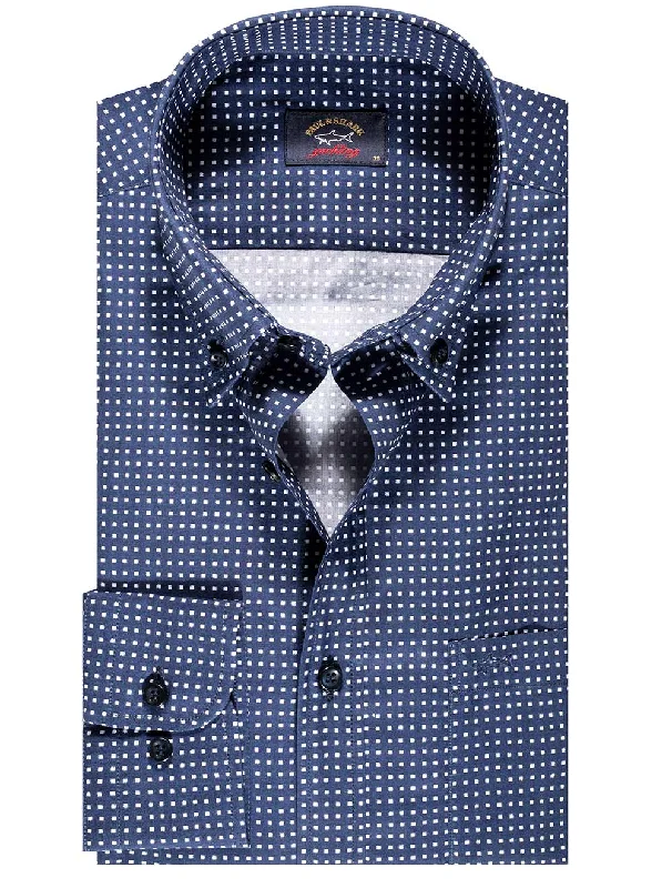 Men's Floral Print Shirts for Spring and SummerButton Down Dot Pattern Shirt Blue