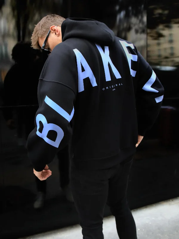 Fashionable Men's Streetwear HoodiesMembers Idris Oversized Hoodie - Black & Blue