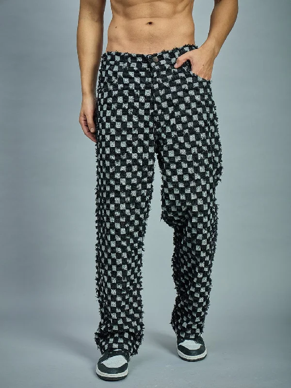 Men's Jeans Made from Recycled MaterialsBlack Checkered Distressed Jeans