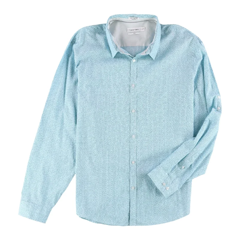 Men's Patterned Dress Casual Shirts for Smart-Casual EventsCalvin Klein Mens Pritned Button Up Shirt, Green, XX-Large