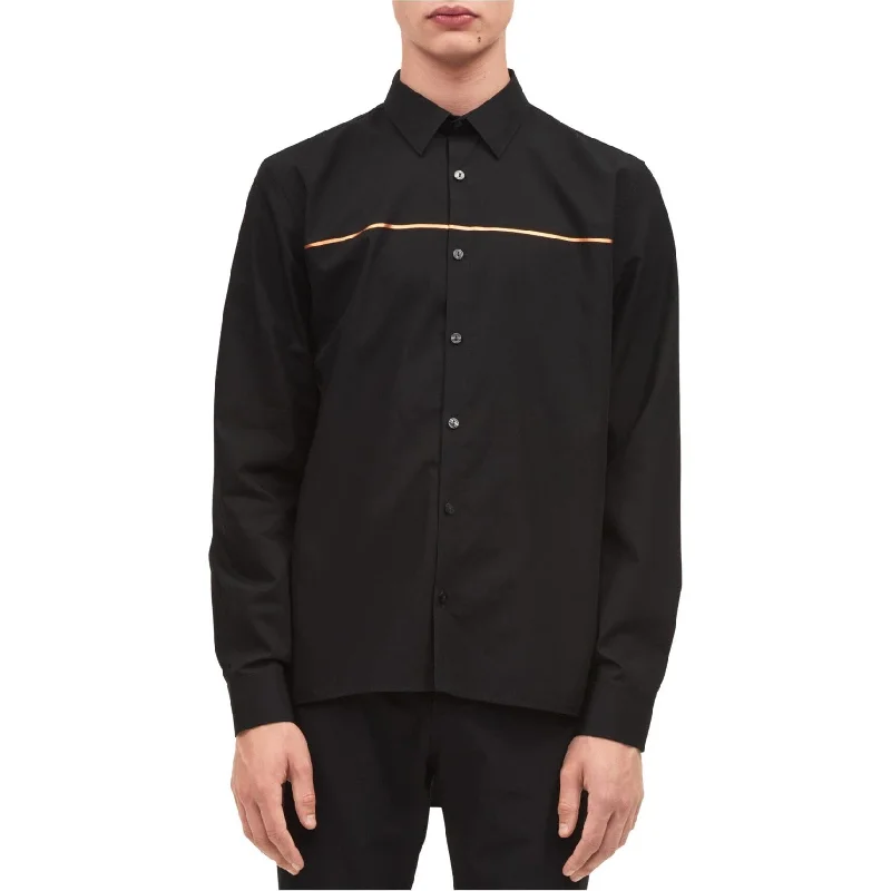 Men's Solid-Colored Shirts for VersatilityCalvin Klein Mens Metallic Stripe Button Up Shirt, Black, XX-Large