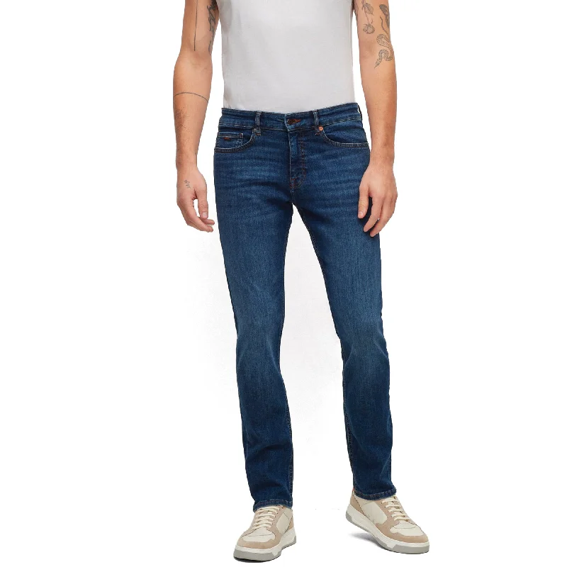 Men's Jeans with a Distressed LookBoss Delaware Slim Fit Jeans - Motive Mid Blue Stretch Men's Jeans with a Distressed LookBoss Delaware Slim Fit Jeans - Motive Mid Blue Stretch