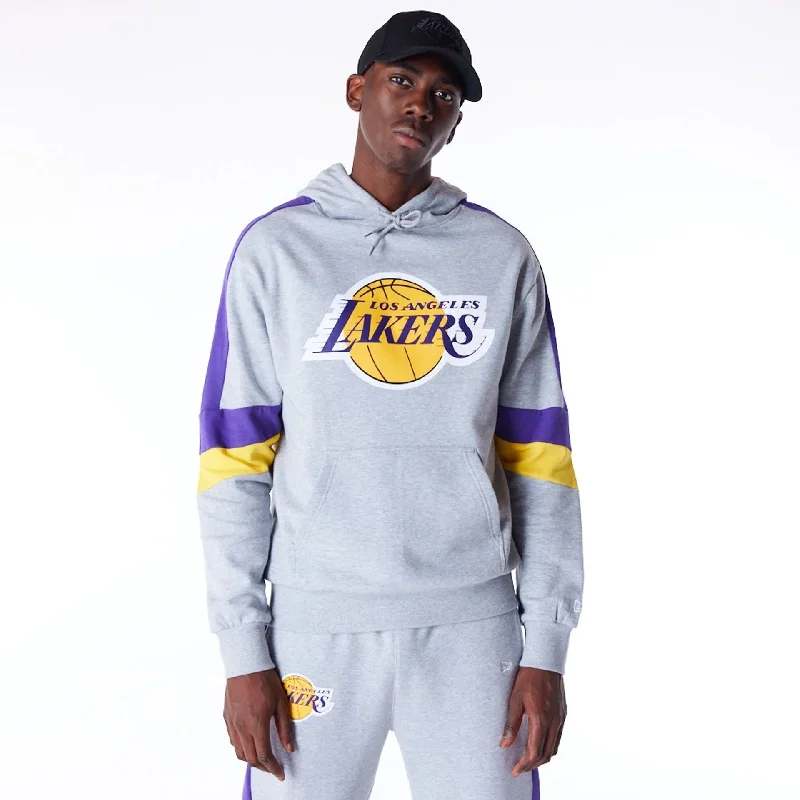 Men's Hoodies with Reinforced HemsLA Lakers Colour Block Grey Pullover Hoodie