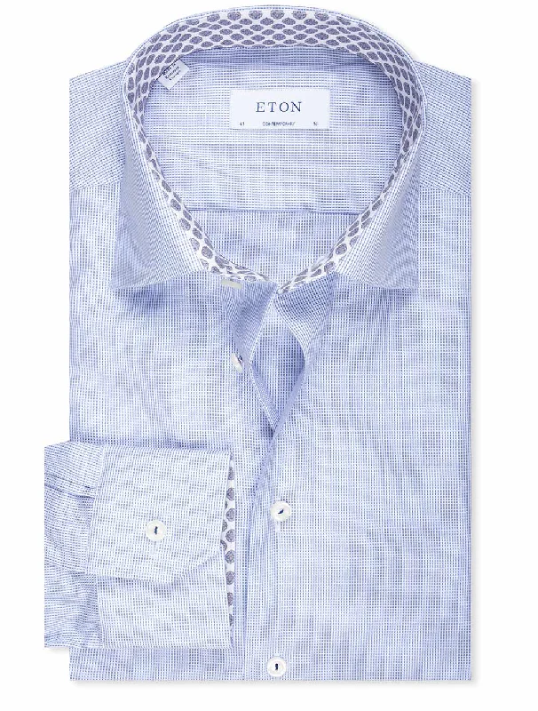 Breathable Men's Linen ShirtsContemporary Pattern Inlay Shirt Navy