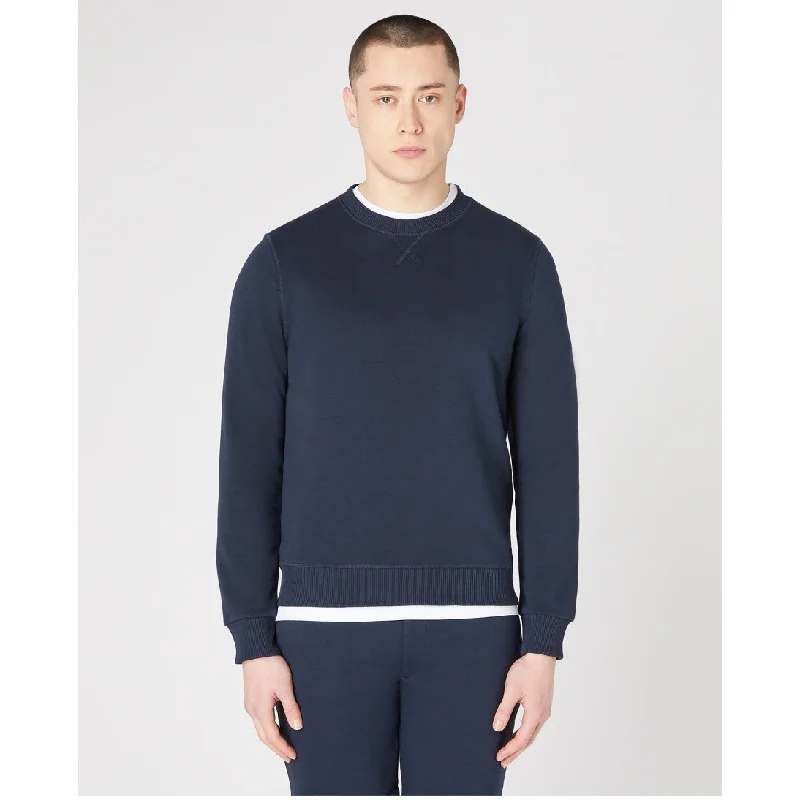 Men's Hoodies with Extra-Long SleevesRemus Uomo Tapered Fit Cotton Blend Crew Sweatshirt 58760 - Navy