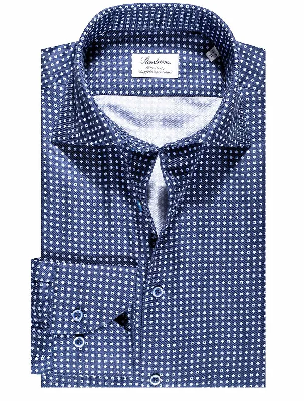 Men's Short-Sleeve Shirts for Warm WeatherNavy Dot Pattern Casual Fitted Shirt