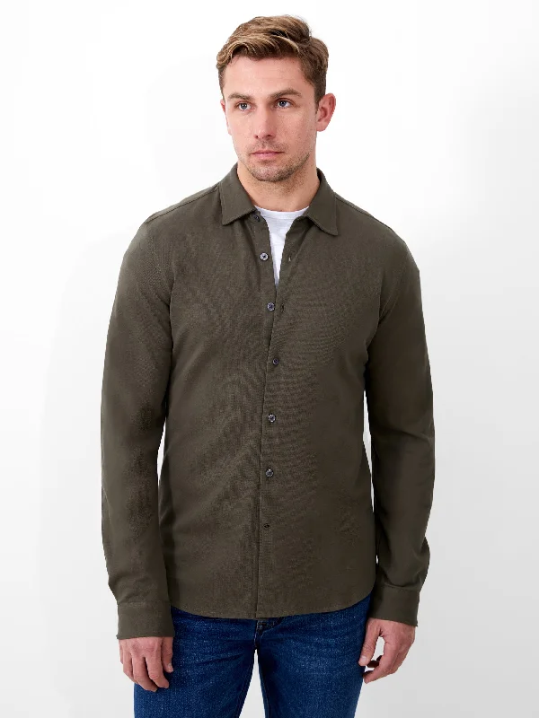 Casual Men's Button-Down ShirtsLong Sleeve Pique Jersey Shirt