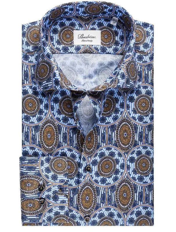 Men's Camping Shirts for Outdoor AdventuresBlue Vintage Floral Print Fitted Body Shirt