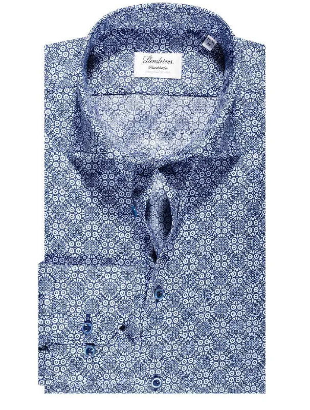 Men's Casual Friday Shirts for Relaxed Office DaysGeometric Pattern Casual Shirt Blue
