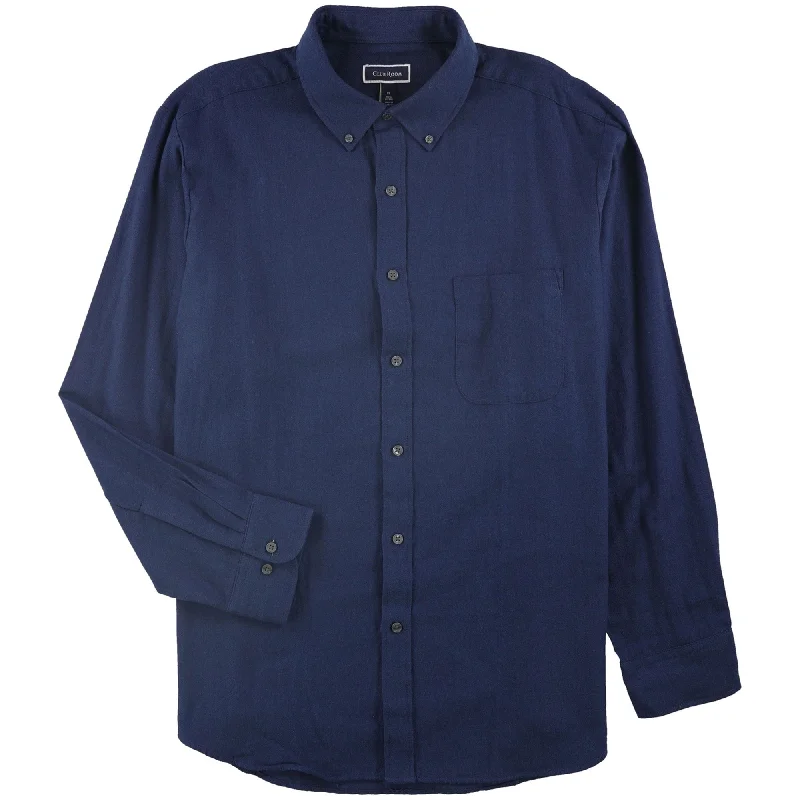 Men's Designer Shirts for a Statement PieceClub Room Mens Solid Textured Button Up Shirt, Blue, X-Large